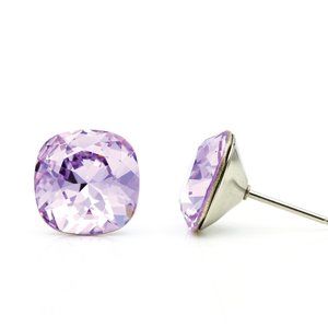 10mm Purple Swarovski Crystal Studs | Cushion Cut Earrings | Hypoallergenic